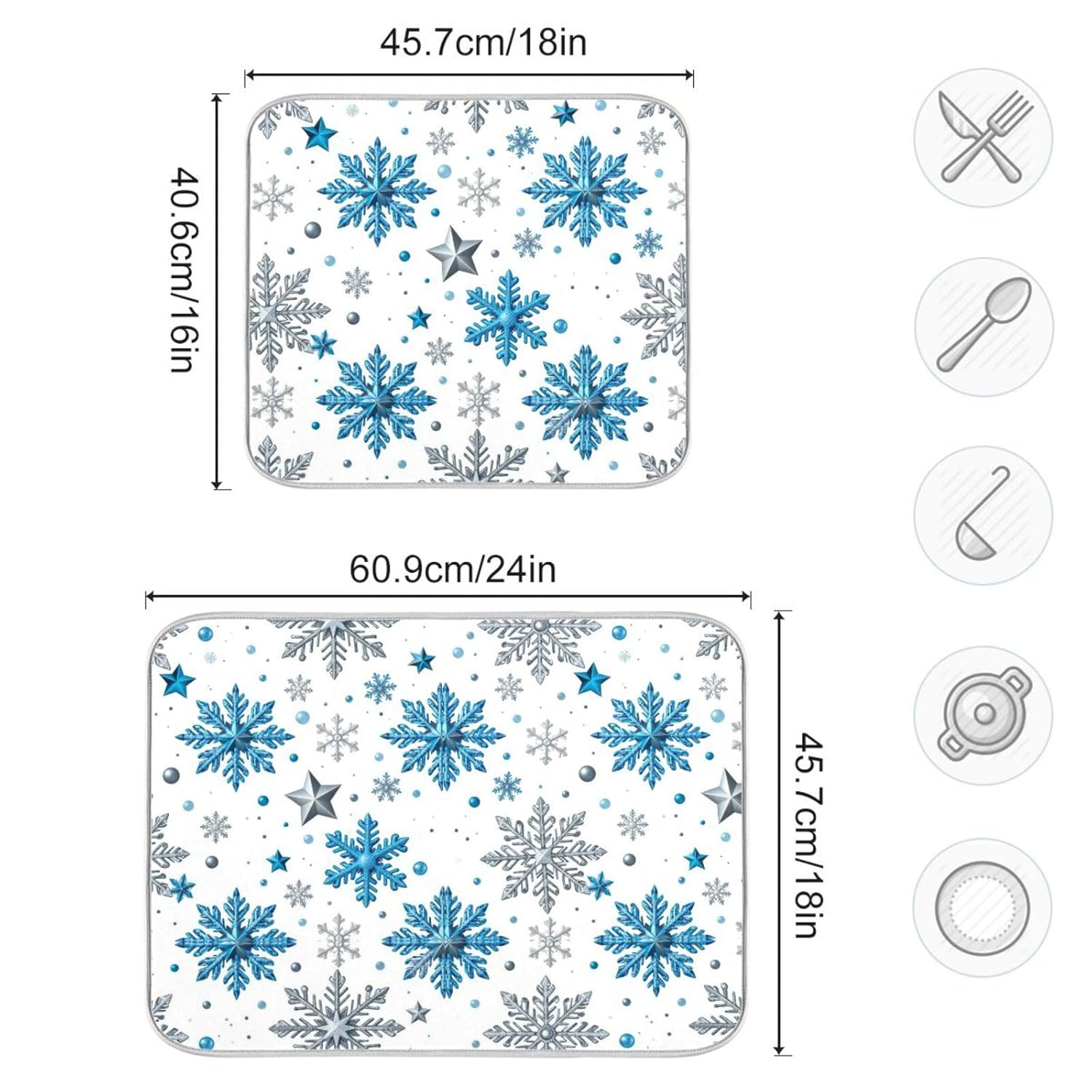 Winter Snowflakes And Stars Dish Drying Mats Merry Christmas Drying Mat With Hanging Loop Absorbent Dishes Drainer Pad Kitchen Counter Mat 18X24 In