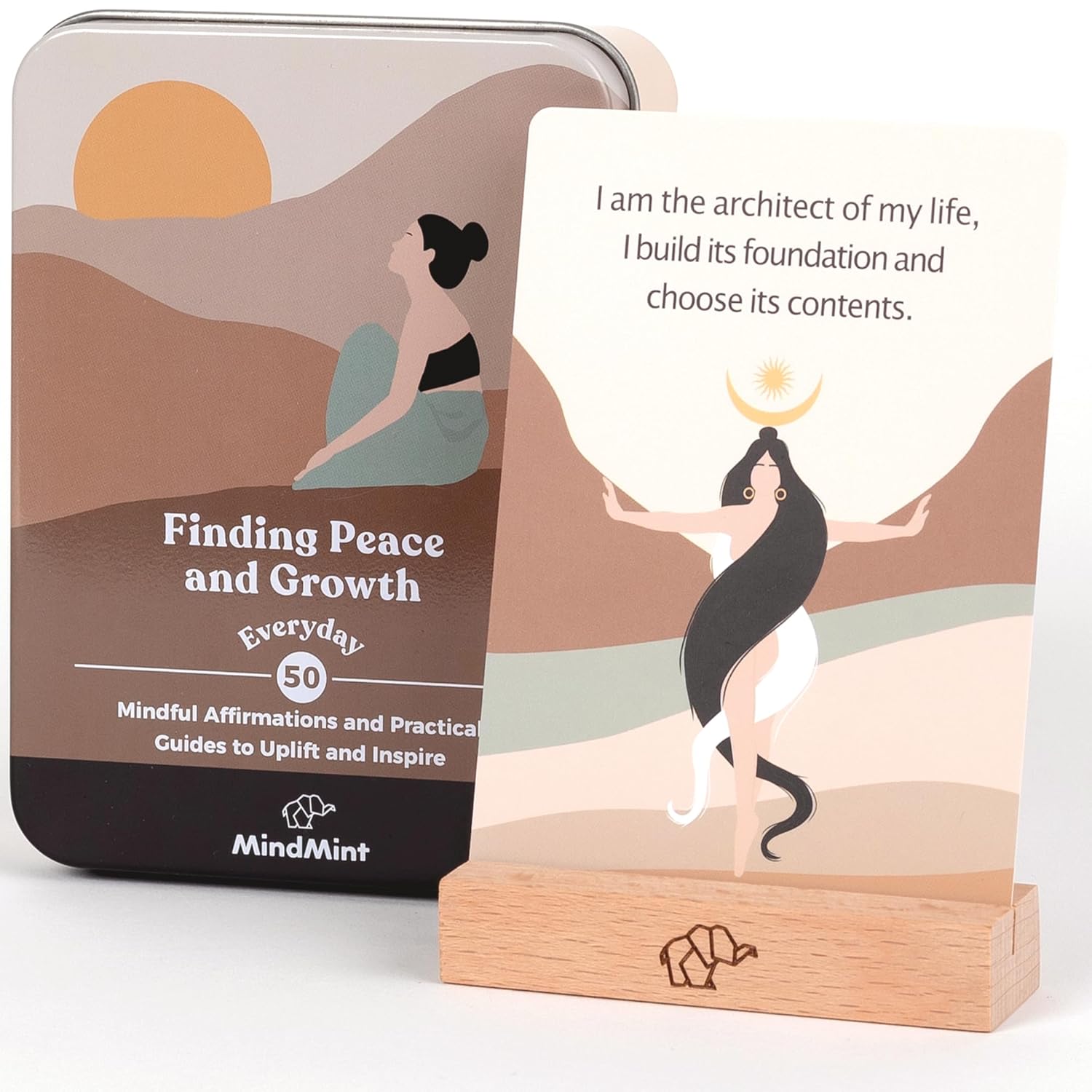 Daily Positive Affirmation Cards For Women - 50 Mindfulness Meditation Cards For Self Care In Tin Box With Wooden Stand - Motivational & Inspirational Gifts For Women, Best Friend, Sister