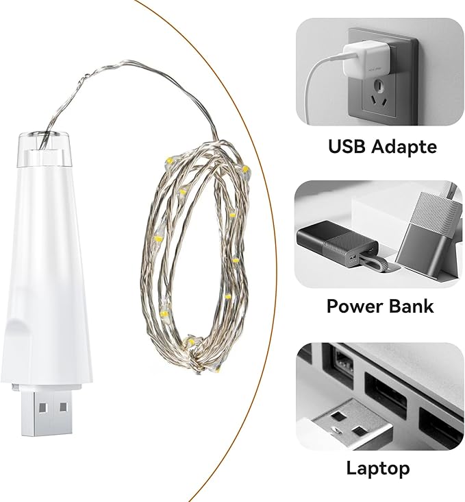 3 Pack USB Rechargeable Fairy Lights 7FT 20 LED Warm White Battery Operated String Lights for Bedroom Mason Jars Wedding Table Centerpieces Christmas Party Decor