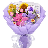 Crochet Flowers, Crochet Flower Bouquet With 14 Crochet Flowers Of Sunflower, Roses, Purple Lily Bouquet,Gifts For Birthday,Graduation,Thanksgiving,Get Well,Valentine'S Day(Include Card)