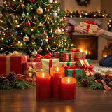 Red Flameless Candles With Remote, Real Wax Flickering Battery Operated Candles With Timer, Electric Led Fake Candles For Christmas Decorations Valentines Holiday Party Home Decor, Set Of 3