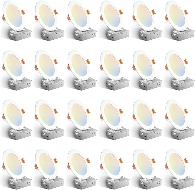 24 Pack 6 Inch LED Recessed Ceiling Lights 12W 1050LM 5CCT Dimmable Canless