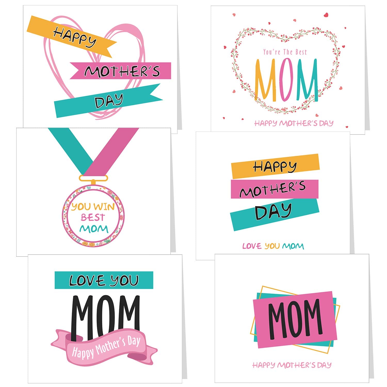 36 Pcs Mother'S Day Greeting Cards With Envelopes,6 Assorted Unique Designs For Mother'S Day