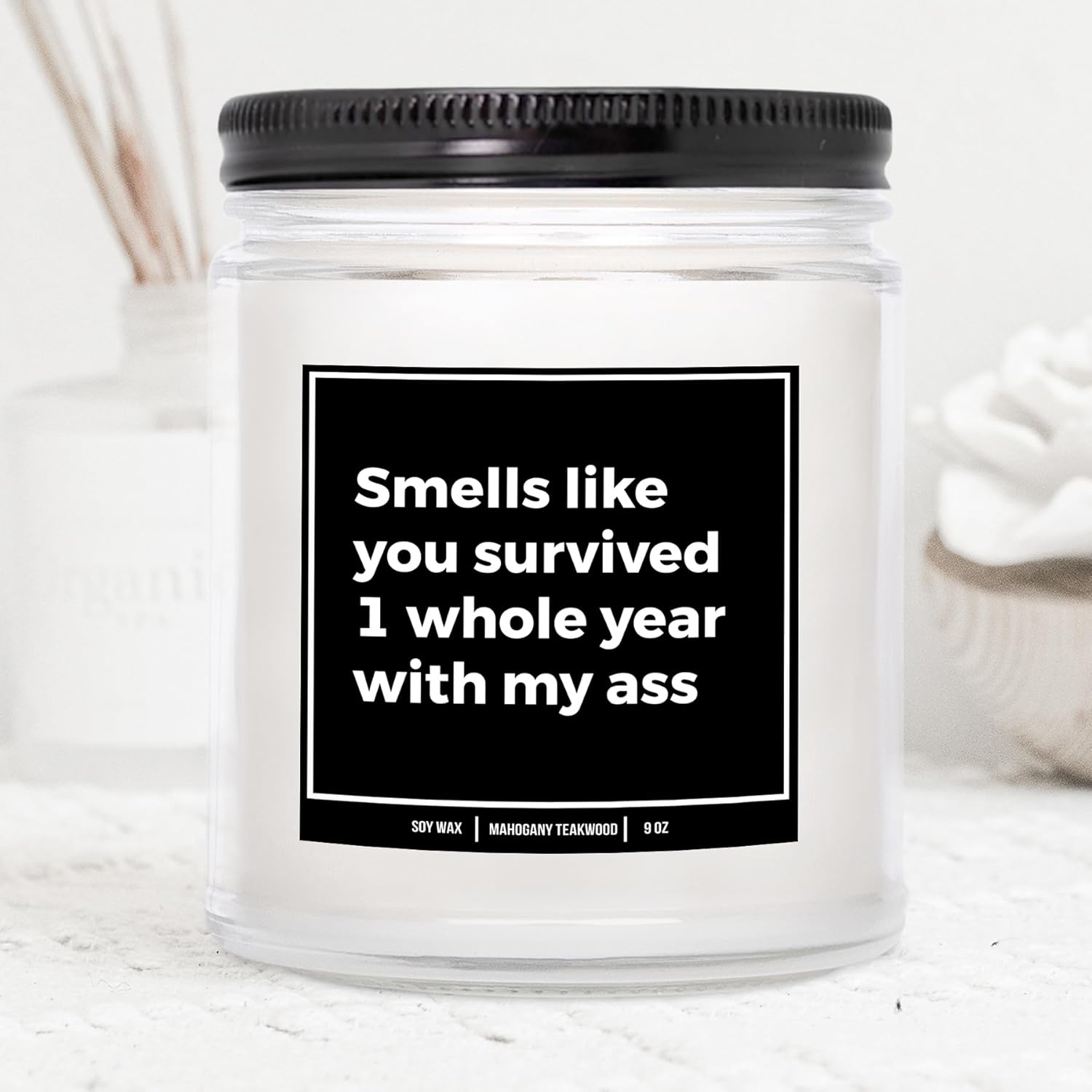 You Nique Designs 1St Wedding Gift Candle - One Year Candle - 1 Year Wedding Present For Wife, Husband, Couples - First Year Together Gift Ideas For Him, Her (Mahogany Teakwood)