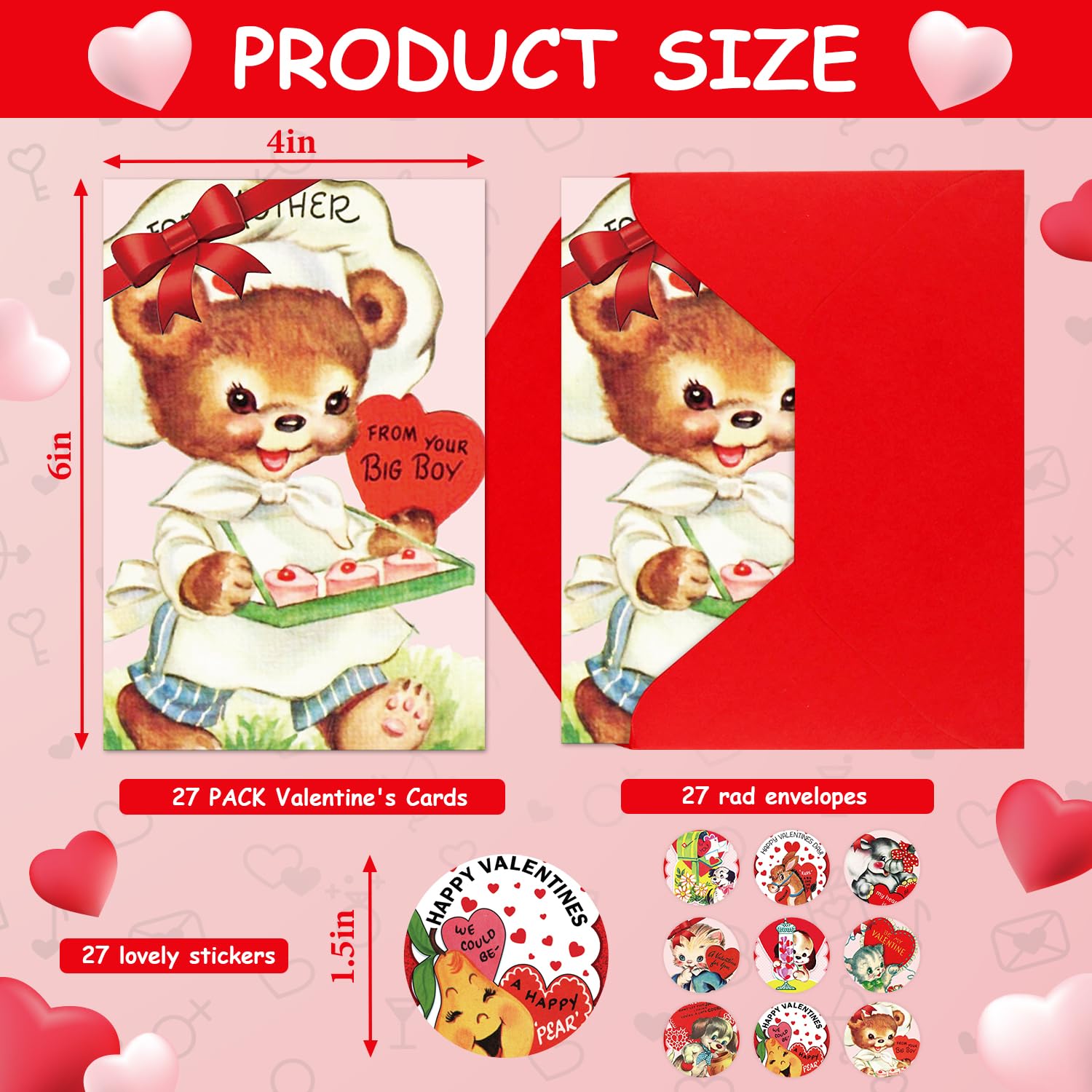 27 Pcs Vintage Valentine'S Cards Animal Red Pink Postcards Blank Greeting Notes Cards With Envelopes For Kids Classroom Valentine'S Day Party Favors, 6 X 4 Inches, 9 Styles?