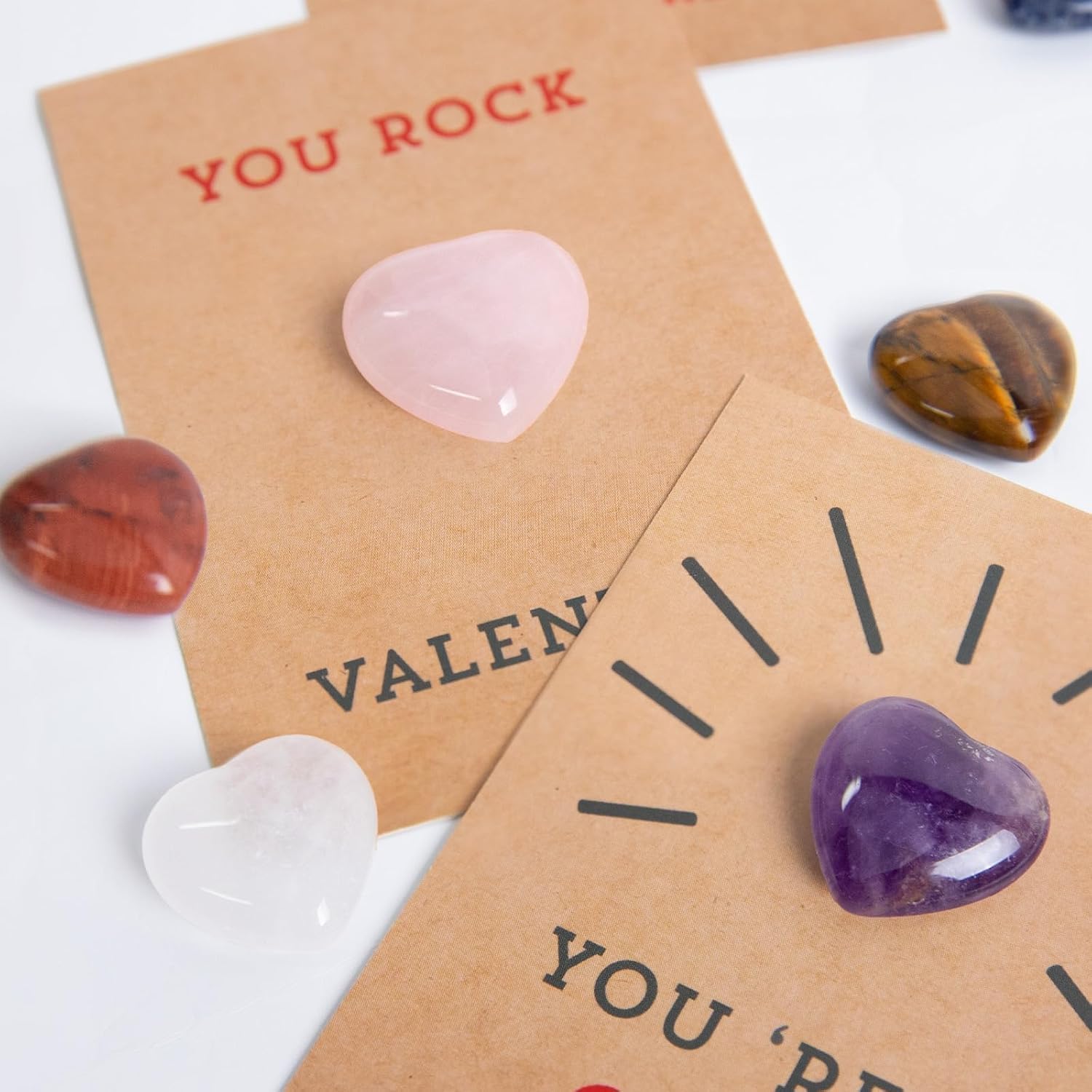 24 Pack Valentines Cards With Heartvalentine'S Day, Shaped Natural Crystal Gemstone Gift, Perfect For Boys And Girls As Valentine'S Day Exchange Gifts, Party Gifts, (Style 1)