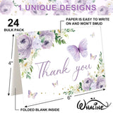 24Pcs Floral Butterfly Thank You Cards Purple Flower Greeting Cards With Envelope Stickers Spring Watercolor Blank Note Cards For Birthday Wedding Baby Shower Bridal Shower, 4 X 6 Inch