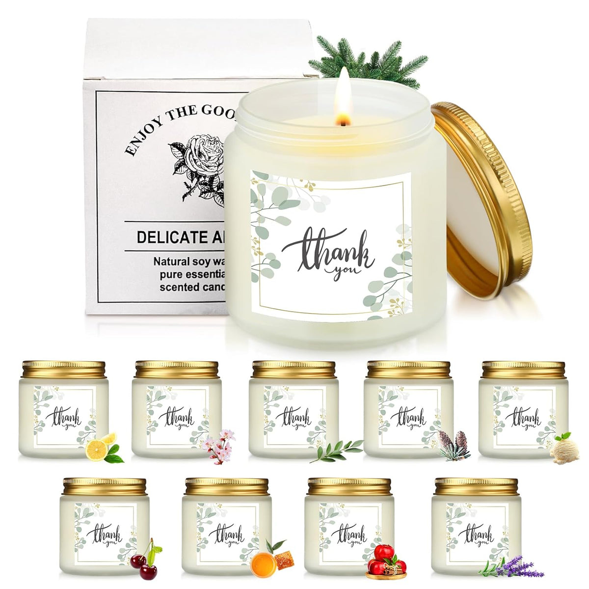 10 Pcs Thank You Gifts Candles 3.5 Oz Valentines Employee Appreciation Gifts Bulk Soy Wax Scented Jar Candles For Friend Boss Employee Staff Volunteer Teacher 10 Fragrance(Warmth Scent)