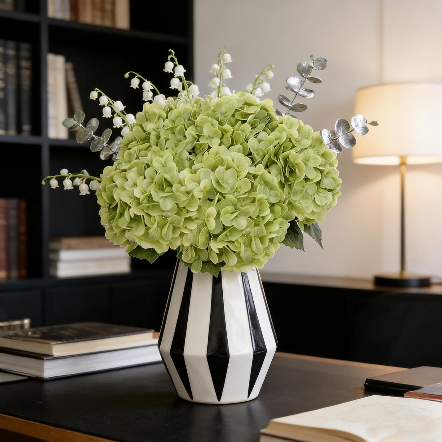 5Pcs Green Hydrangeas Artificial Flowers-21? Real Touch Faux Hydrangeas Flower Lifelike Fake Plants Bouquet For Spring Outdoor Wedding Home Decor, Coffee Table Centerpieces