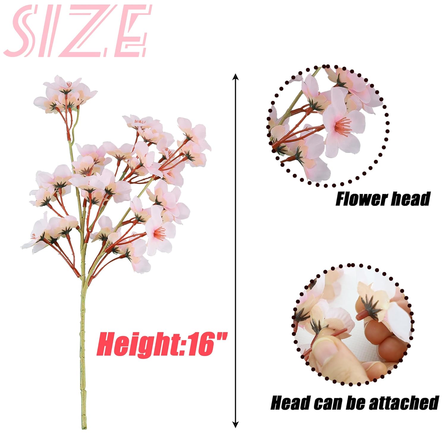6Pcs Artificial Cherry Blossom Branches Decor Fake Flowers Silk Spring Faux Flowers 16" Peach Bouquet For Home Wedding Bedroom Japanese Decoration Diy Table Centerpiece Arrangement(Pink)