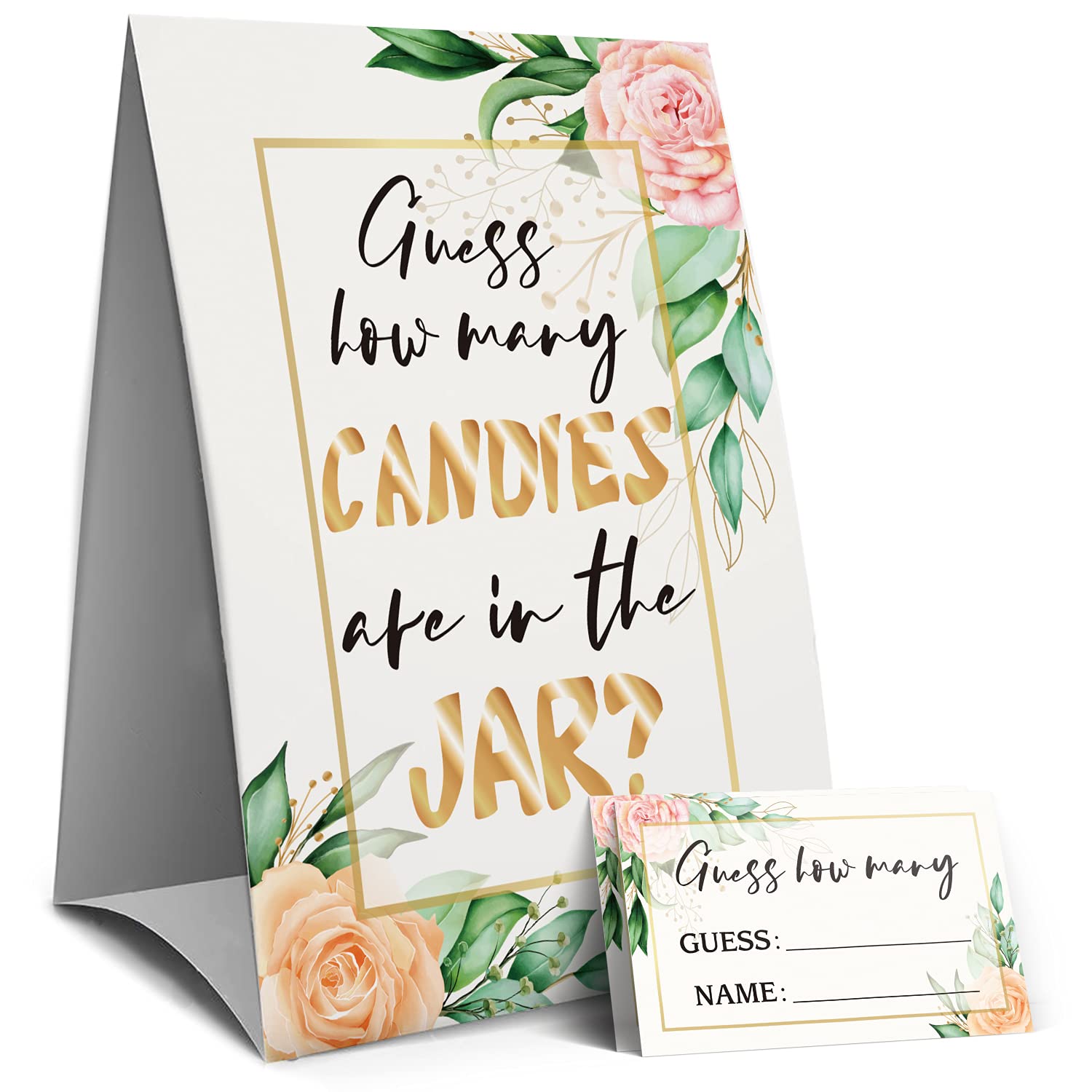 Green Leaf Safflower Guess How Many Candies Are In The Jar, Baby Shower Sign -1 Sign And 50 Guessing Cards(12A)