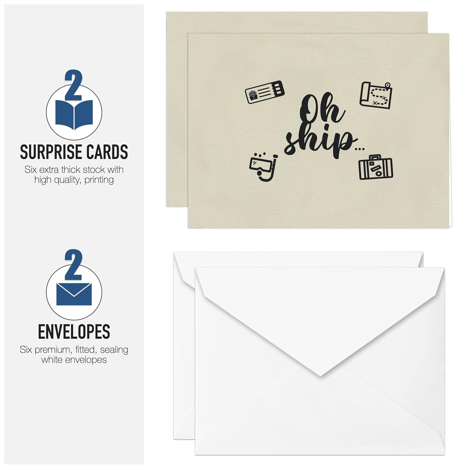 Gift Card, Fun Surprise Greeting Card, Oh Ship! You'Re Going On A Cruise, Ideal For Vacation Announcement, Bon Voyage Gift, 2-Pack