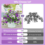 Artificial Flowers For Outdoors With 120 Blooms, Faux Silk Flowers For Outside, Uv Resistant Fake Petunias Plants For Hanging Baskets Fence Patio Balcony Garden Cemetery (Purple 4 Packs)