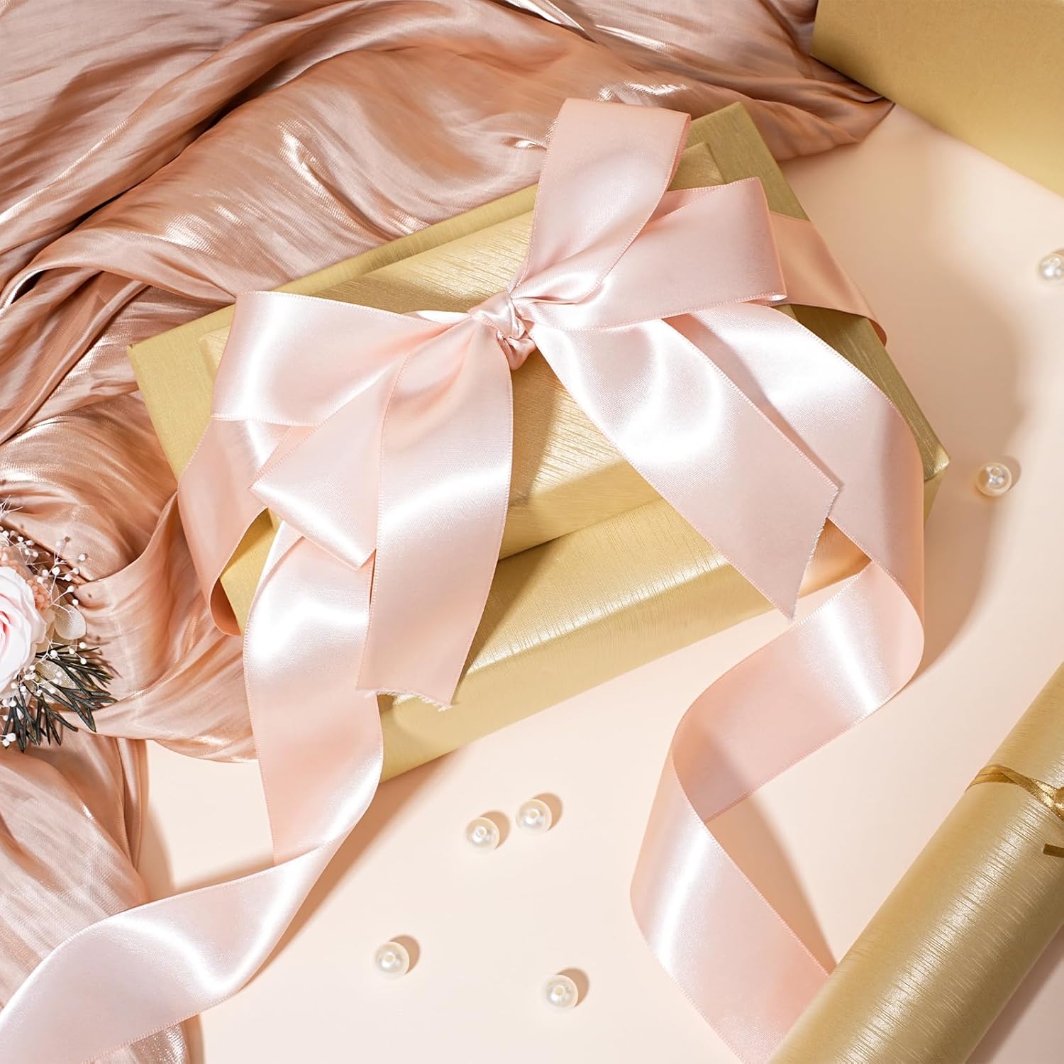 Gold Kraft Wrapping Paper Roll - 17 Inch X 33 Feet (47 Sq.Ft) Solid Color Pearly-Lustre Paper, Shiny Textured Gift Wrap For Mother'S Day, Birthday, Bridal Shower, Graduation Gifts, Parties