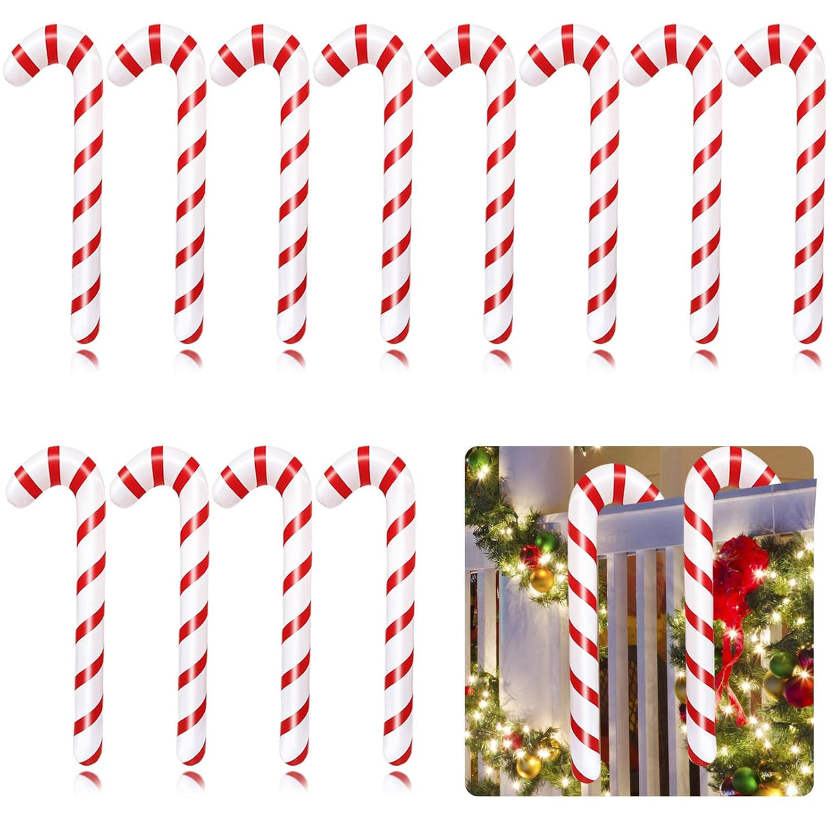 12 Pcs Inflatable Candy Canes For Christmas Decorations,Large Candy Sticks With Red And White Stripes,Candy Canes Balloo