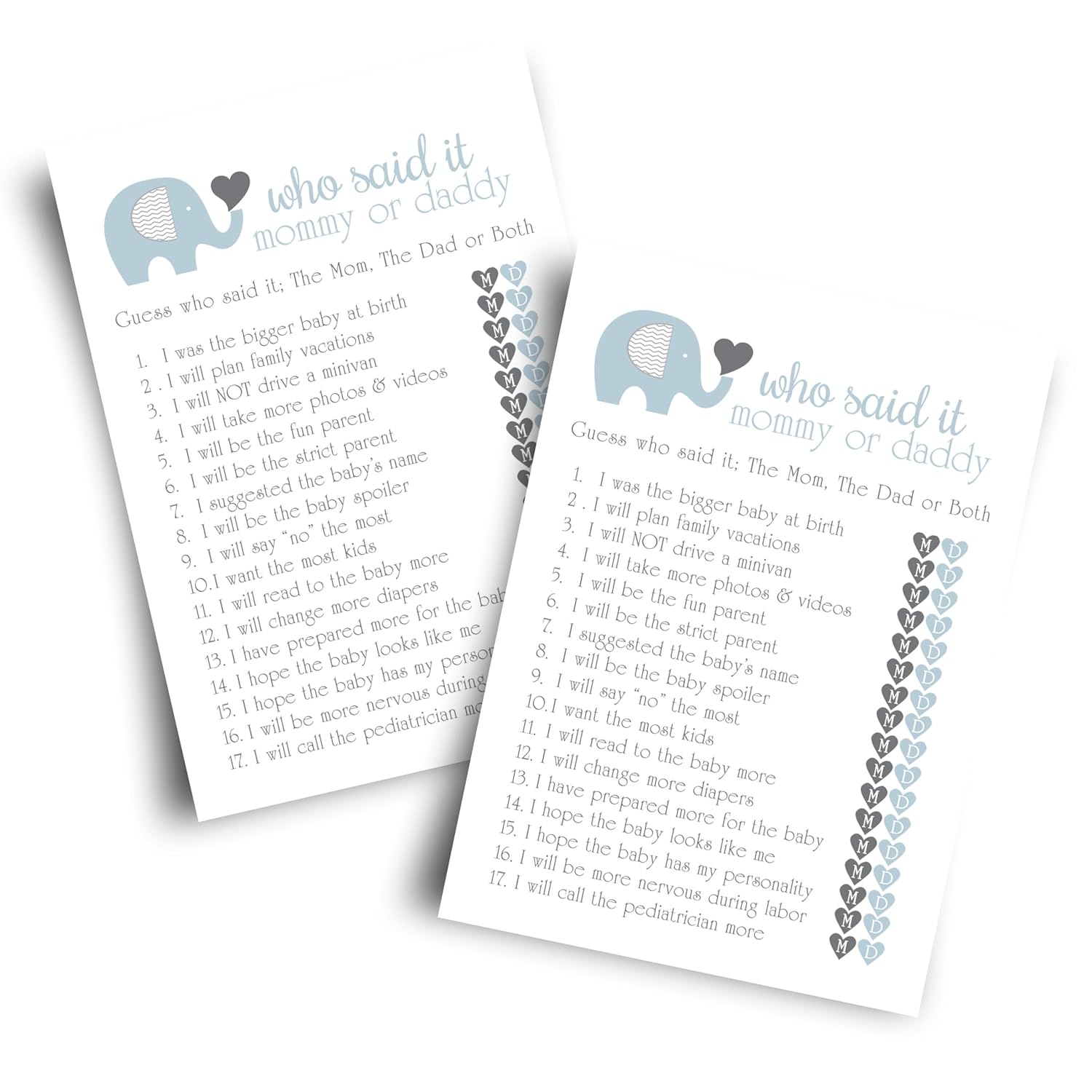 Elephant Baby Shower Game For Boys - 25 Guess Who Mommy Or Daddy Game Cards - Fun Guessing Activities For Guests - Royal Prince Blue Jungle Theme