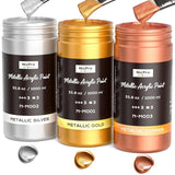 Large Acrylic Paint Metallic, 3 Colors Gold, Silver, Copper 101.4Oz/3000Ml Gold Leaf Paint, Non Toxic, Non Fading For Art Painting, Handcrafts, Multi-Surface, Canvas, Wood, Clay Metal Furniture