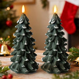 Green Christmas Tree Shaped Flickering Flameless Candles, Real Wax Battery Operated Led Candles With Timer For Holiday Home Party Decorations And Christmas Gifts, Set Of 2