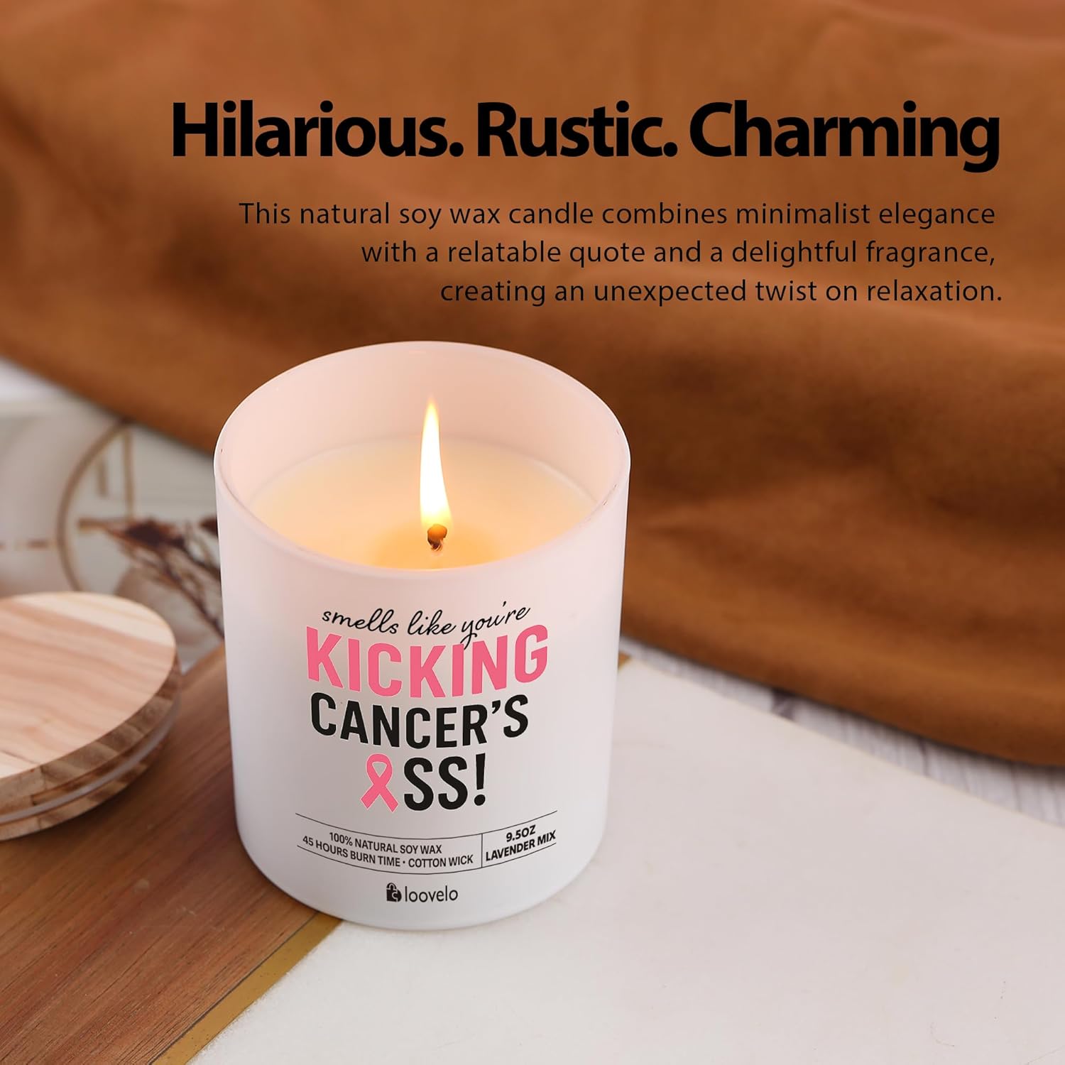 Smells Like You’Re Kicking Cancer’S Ass Breast Cancer Survivor Gifts For Women Awareness Encouragement Gifts Scented Candle Home Office Jar Candles Sage Floral Lavender Scent 9.5 Oz