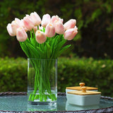 20 Pieces Pink Tulips Artificial Flowers Real Touch In Vase, Fake Tulips Arrangements With Vase And Faux Water For Home Decoration, Dining Table, Wedding Centerpieces (Pink)