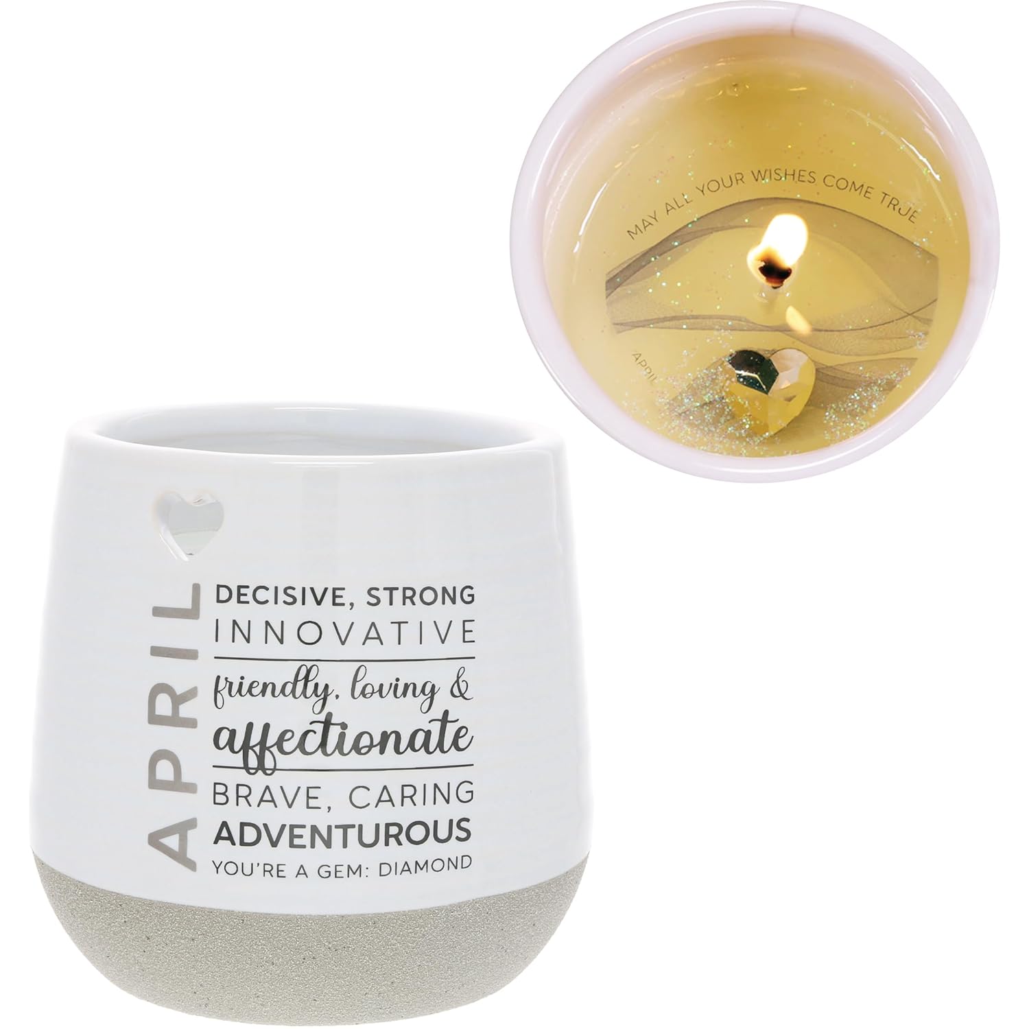 Pavilion - 11 oz Wax Reveal Candle, Natural Soy Wax Birthstone Candle, Jasmine Scented, Gemstone Candle with Crystal Inside, Birthday Gifts for Women, 1 Count (April)