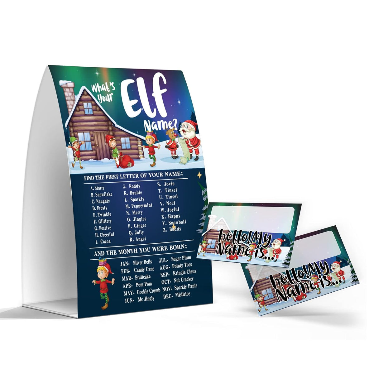 What'S Your Elf Name Game, Christmas Party Games Activities, 1 Sign And 50 Name Tag Stickers -Jj047