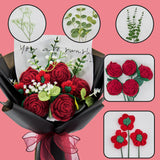 Crochet Flowers, Crochet Flower Bouquet Of Crochet Roses, Handmade Red Roses Artificial Flowers For Home Decor, Wedding, Birthday Gifts For Women, Girlfriend'S Day (Include Card, Gift Bag, Black)