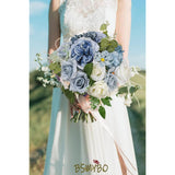 Dusty Blue Artificial Flowers Combo, Baby Blue Wedding Flowers Fake Floral Bulk Bouquets, Light Blue Flowers, Silk Rose Flowers For Wedding Bridal Shower Table Centerpieces & Home Party Decor