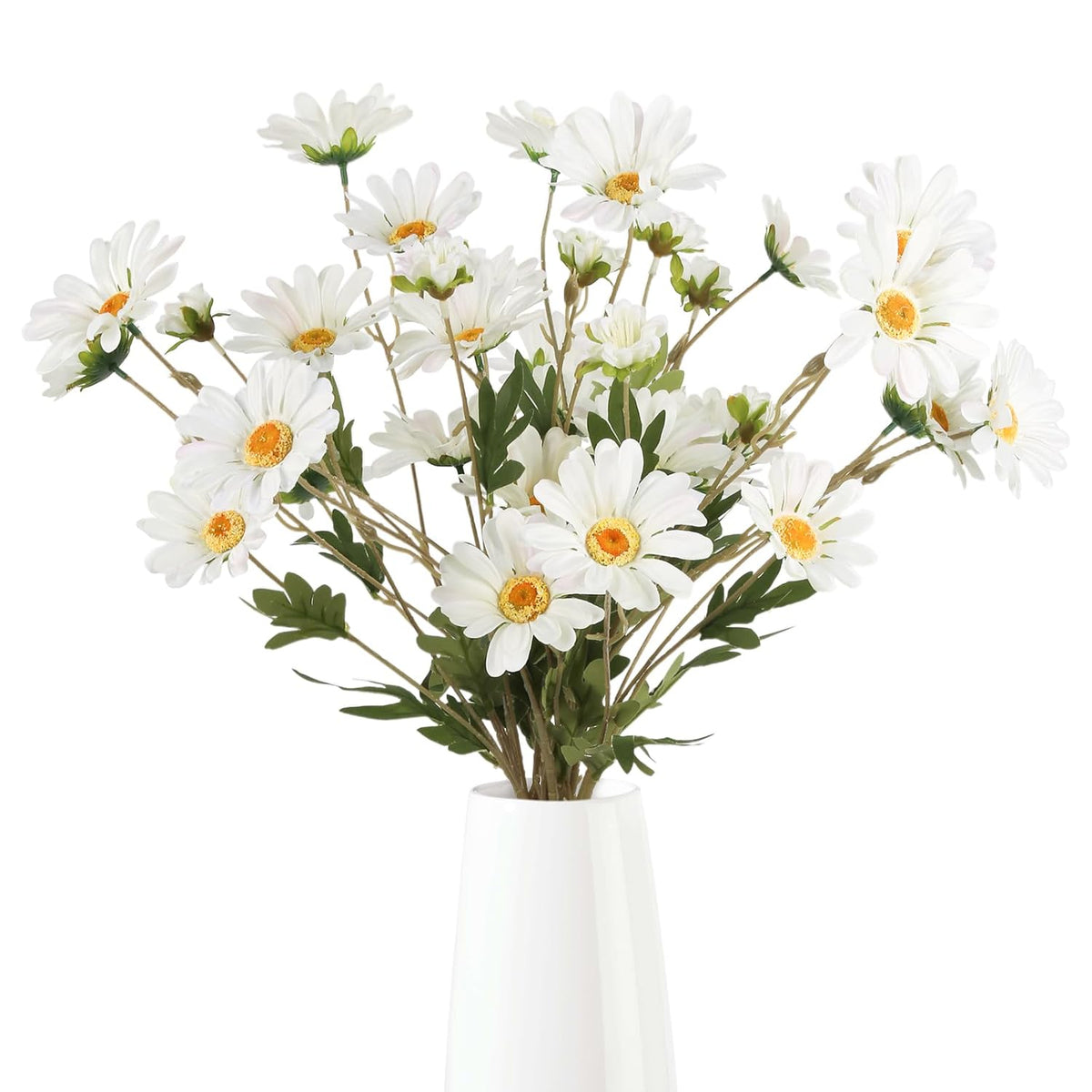 White Artificial Daisy Flowers 6Pcs 29.52” Long Stem Faux Daisies 36 Heads Fake Wild Flowers For Tall Vase Living Room Bedroom Bridal Bouquets Table Centerpieces(White)