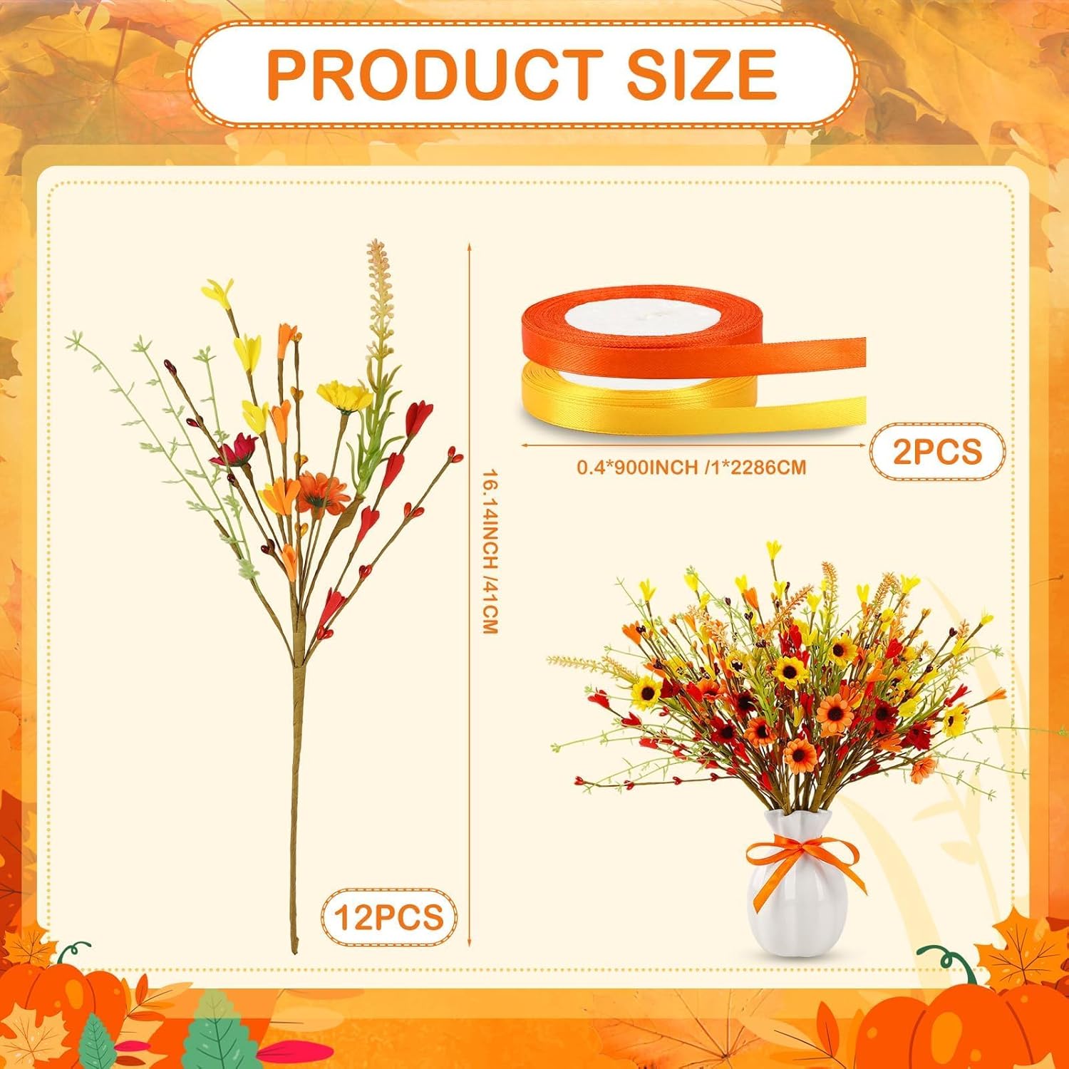 12 Pack Fall Flowers, Artificial Autumn Floral Berry Picks Forsythia Stem For Thanksgiving Harvest Bouquet Floral Arrangements Garland Table Centerpieces Home Decor