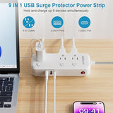 Power Strip 6 Outlets 3 USB 1 USB C Individual Switches 5 Ft Braided Cord