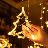 192 Led Christmas Curtain String Lights, 8.3 Ft Linkable Warm White Window Fairy Lights With 12 Christmas Tree & Snowfla