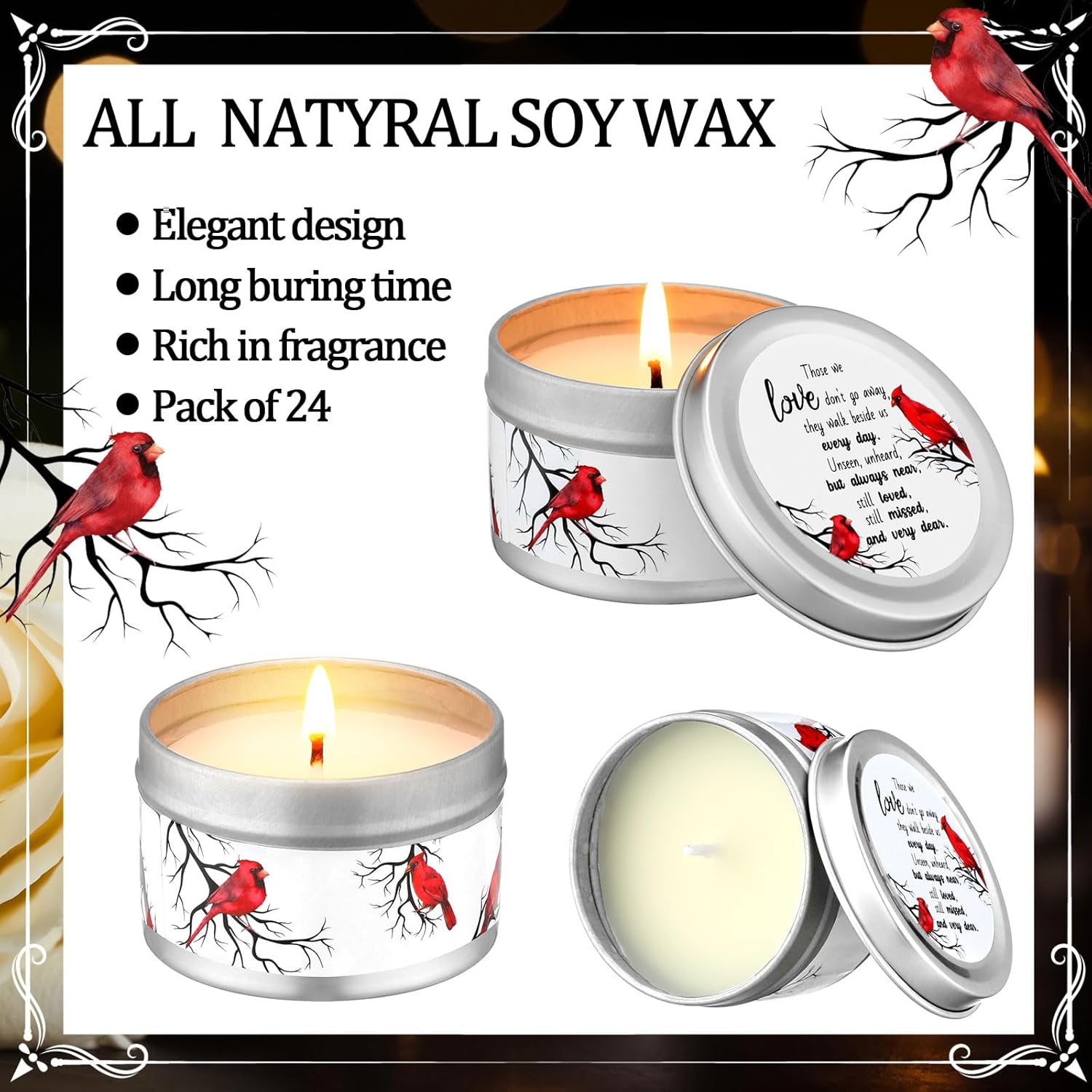 24 Pcs Funeral Memorial Candles Funeral Favors For Guests Celebration Of Life Supplies Lavender Scented Soy Tealight Sympathy Gifts Memorial Service Grief Share Meeting(Cardinal)