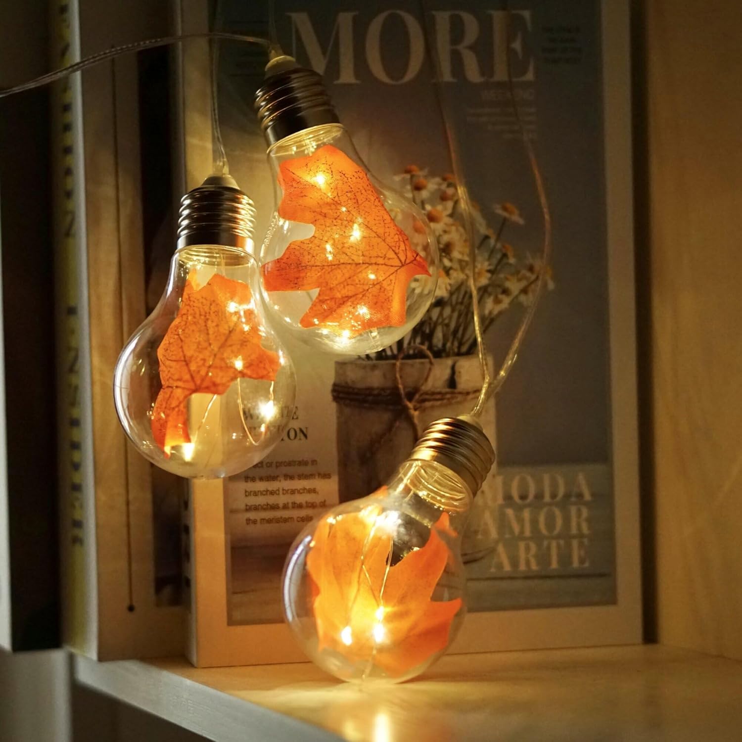 Fairy Bulb Lights With Leaf Globe Twinkle String Lights Battery Operated 13 Ft 10 Led For Wedding Thanksgiving Harvest H