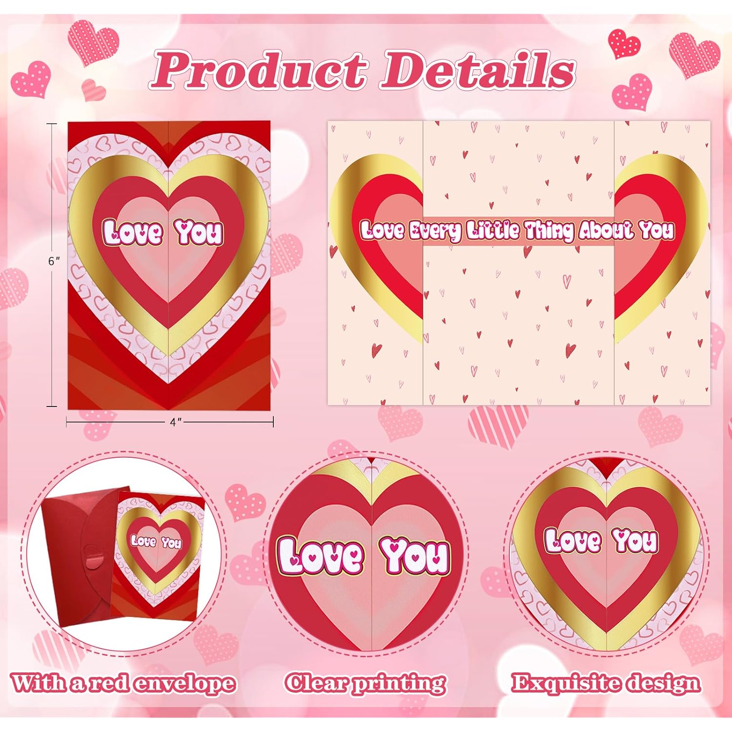 Love You Valentines Day Card For Him Her Husband Wife Romantic Valentines Day Gifts For Boyfriend Girlfriend Anniversary Birthday Love Greeting Card Gifts With Envelope For Wife Husband Couple