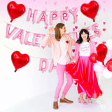 Pink Happy Valentines Day Balloons, 16 Inch Valentines Decorations Balloons Red Heart Balloon For Valentine Day Decorations For Party Hotel Room Office Classroom
