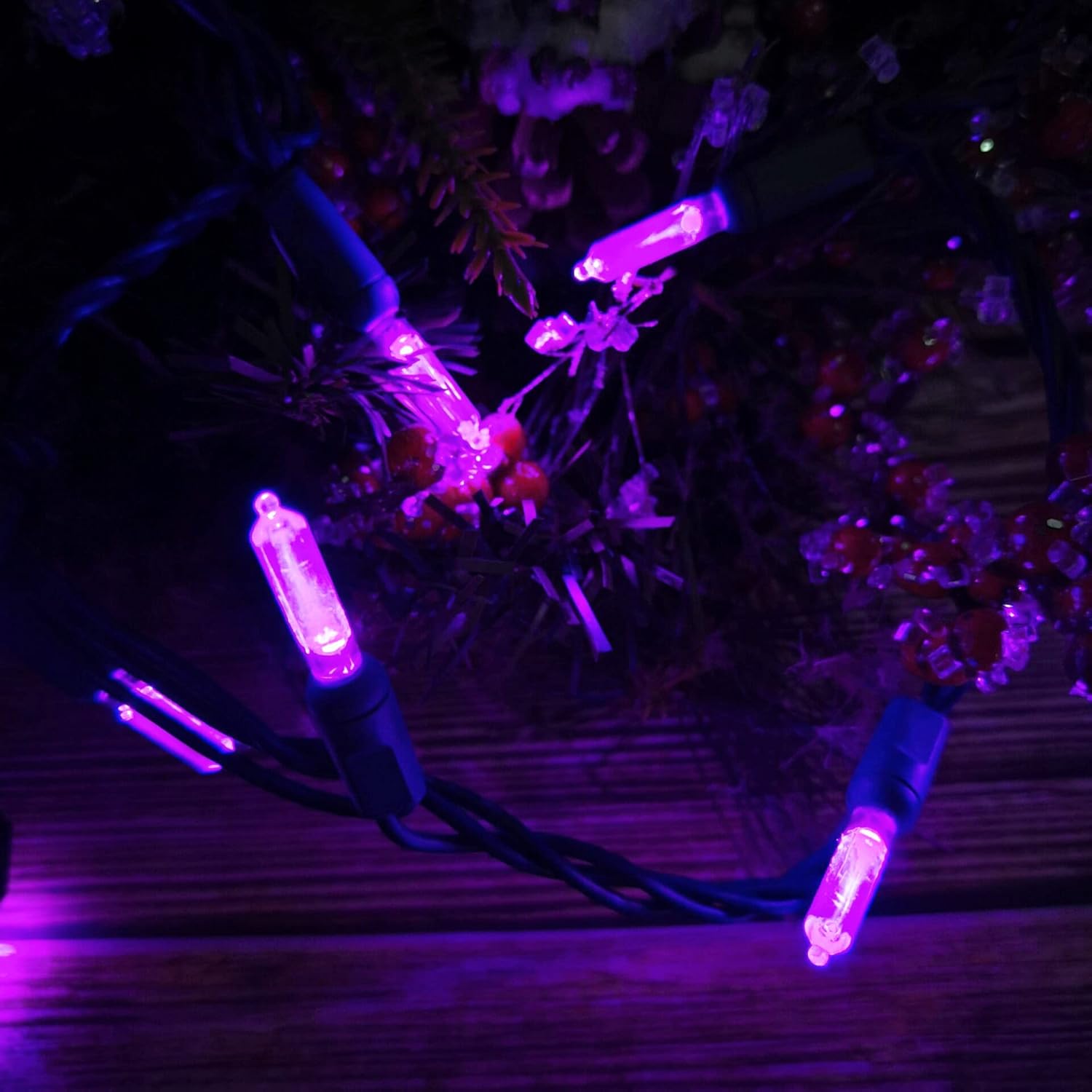 Xmas Lights 17Ft 50 Counts Led Green Wire Mini String Lights,Ul Certified Waterproof T5 Clear Mini Led Christmas Lights For Indoor Outdoor Xmas Tree Wedding Halloween Decoration (Purple)