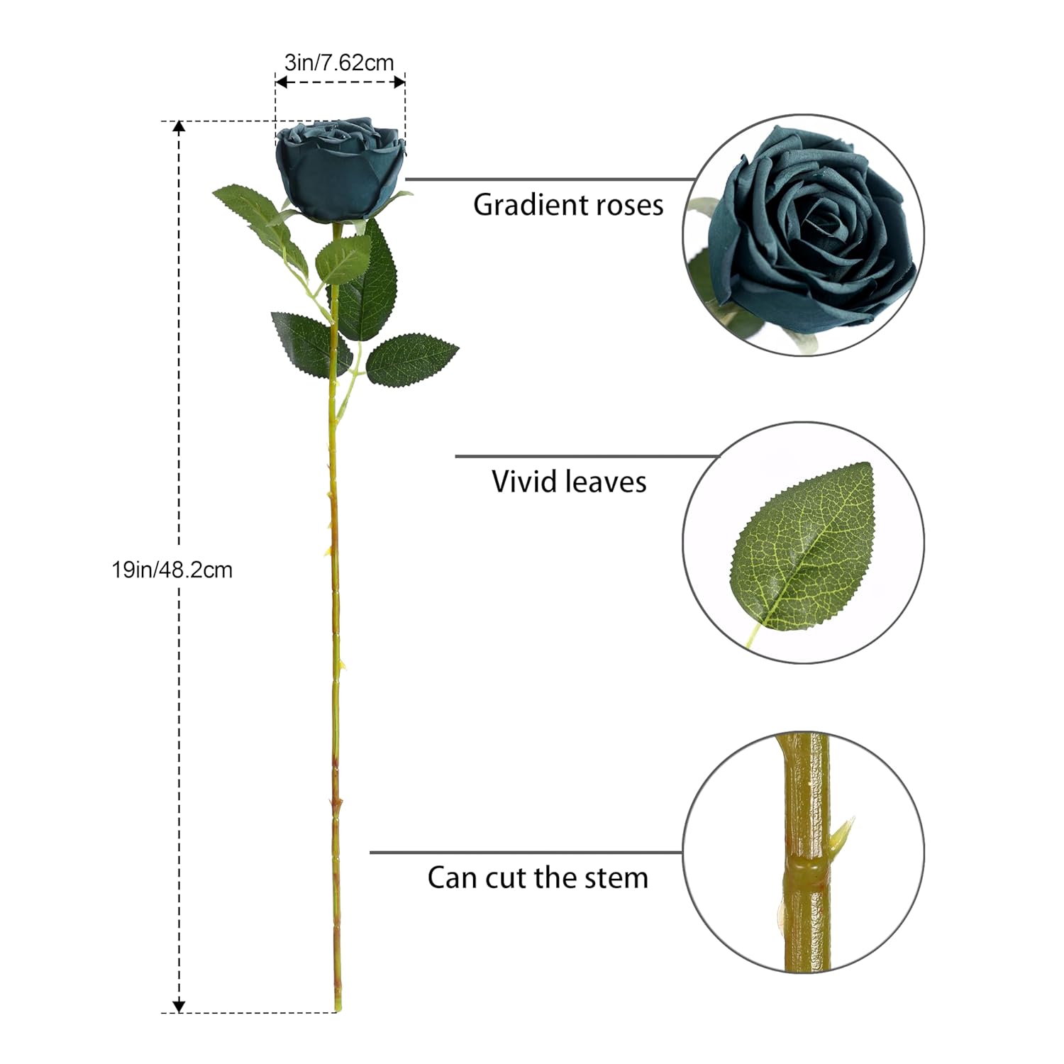 10Pcs Fake Roses Artificial Silk Flowers Faux Rose Flower Long Stems Bouquet For Arrangement Wedding Centerpiece Party Home Kitchen Decor(Peacock Blue)