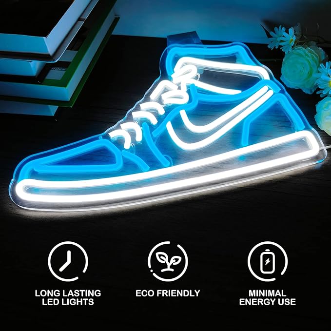 Sneaker Neon Sign Ice Blue Dimmable LED Shoe Wall Decor for Bedroom Man Cave Bar