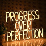 Progress Over Perfection Neon Sign Warm White USB Dimmable LED Wall Light for Classroom Bedroom Decor