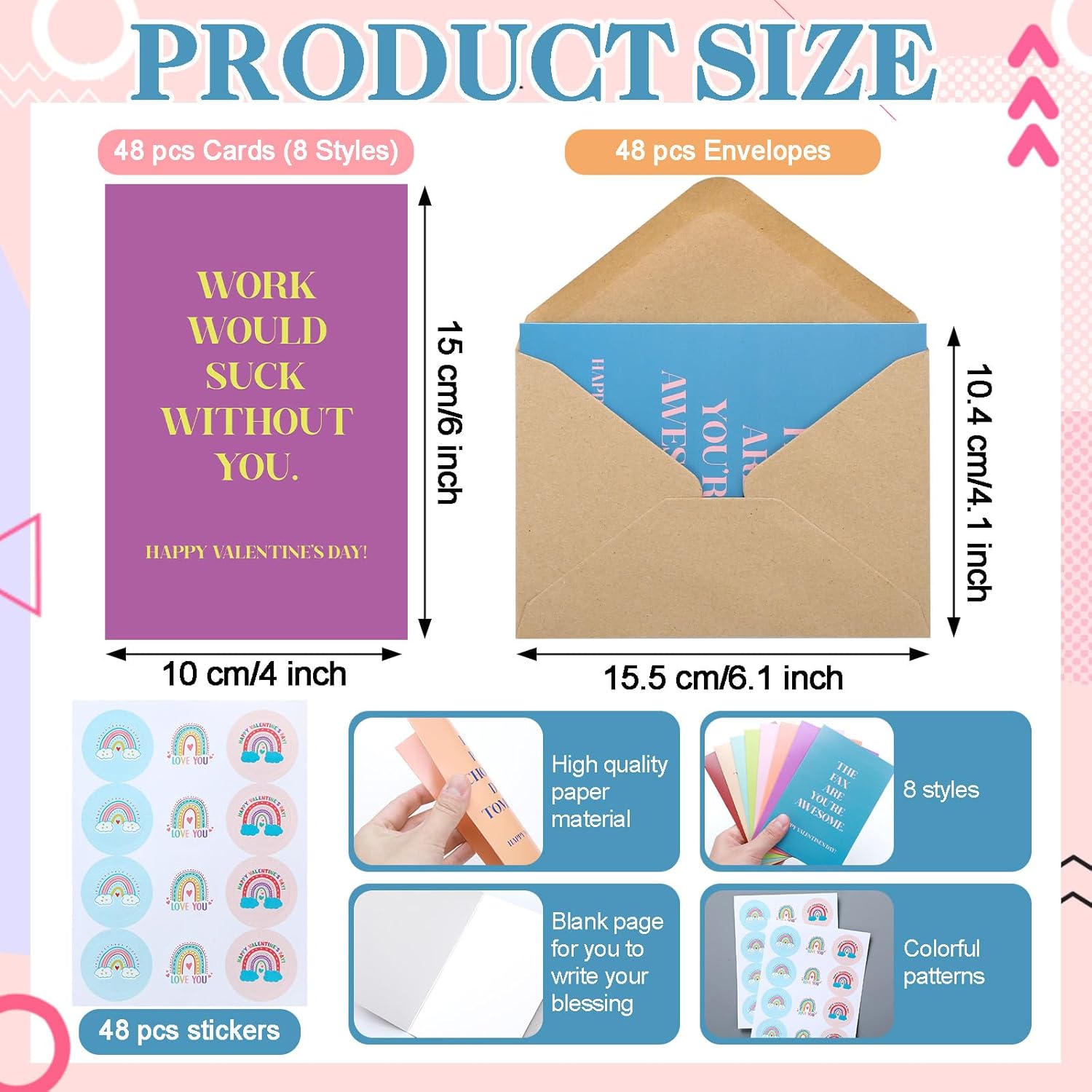 48 Pcs Valentines For Coworkers Funny Greeting Cards Bulk With Envelopes And Stickers Humorous Valentine'S Day Card For Employees Family Colleagues Gift Supplies, 4 X 6
