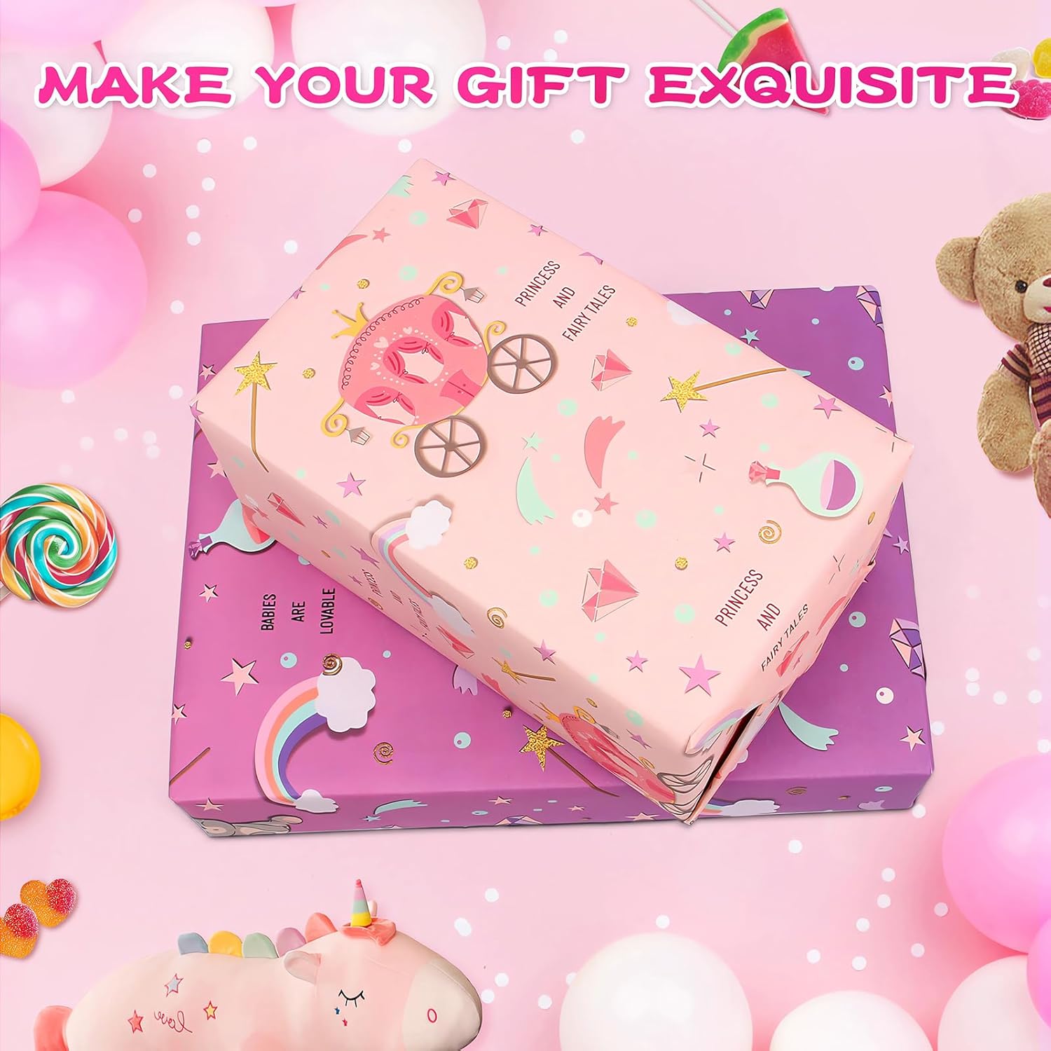 Wrapping Paper Girls Birthday Wrapping Paper Sheets,Purple Castle Pink Gift Wrapping Paper Set Gift Wrap Birthday Paper(6 Sheets 28" Lx20 W Per Sheet)