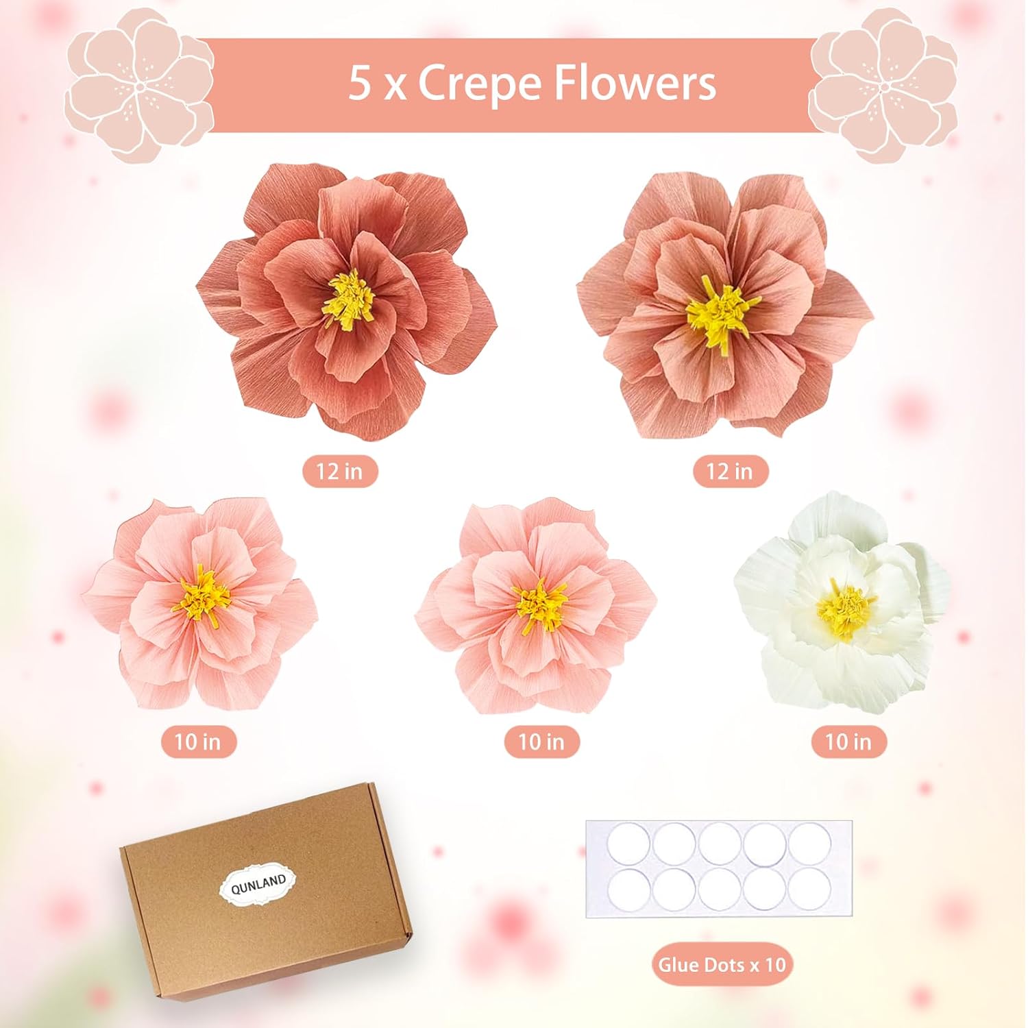 Pink Paper Flowers Artificial 3D Wall Décor Birthday Wedding Bridal Baby Shower Dark Light Pink Peach Beige White Tissue Crepe Flower Nursery Room Backdrop Centerpieces Girls Women Party Decorations