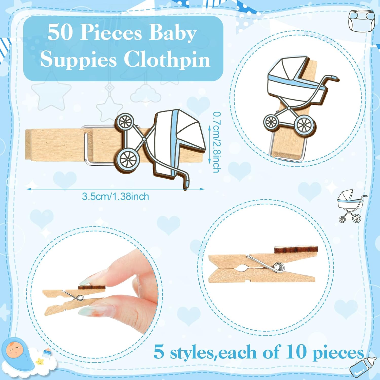 321 Pcs Boy Baby Shower Games Supplies 5 Sets Includes 50 Activities Cards, 20 Pencils, 1 Don'T Say Baby Sign 50 Clothespins For Price Is Right Scramble Prediction Bingo Games Party Decoration