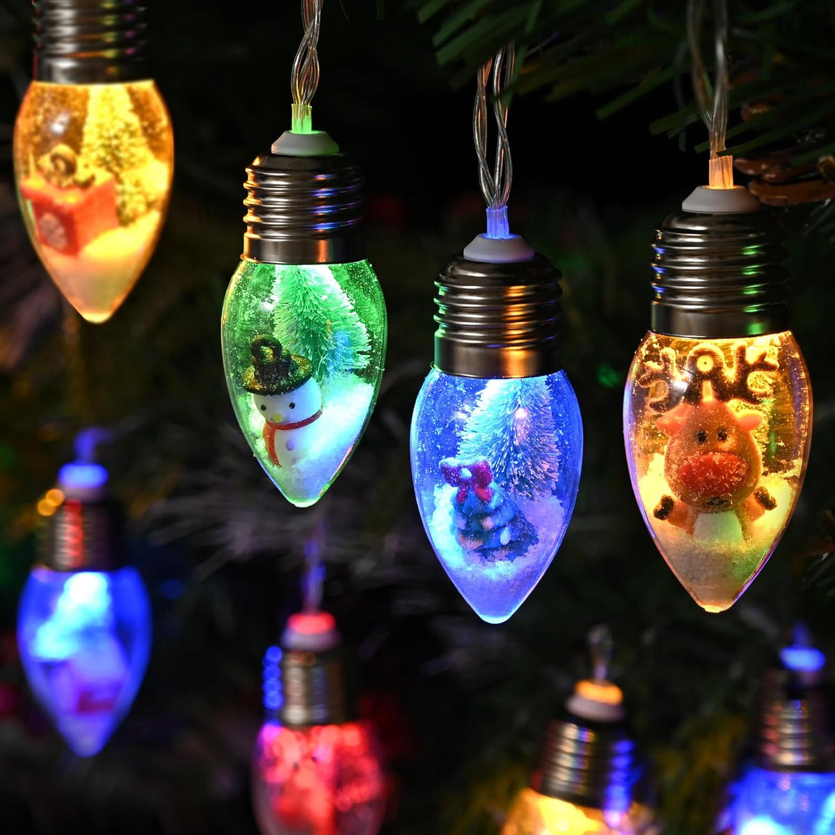 2Pcs 13.2Ft Christmas Snow Globe String Lights, 20 Led Bulbs For Christmas Tree, Battery Powered Indoor Decoration With