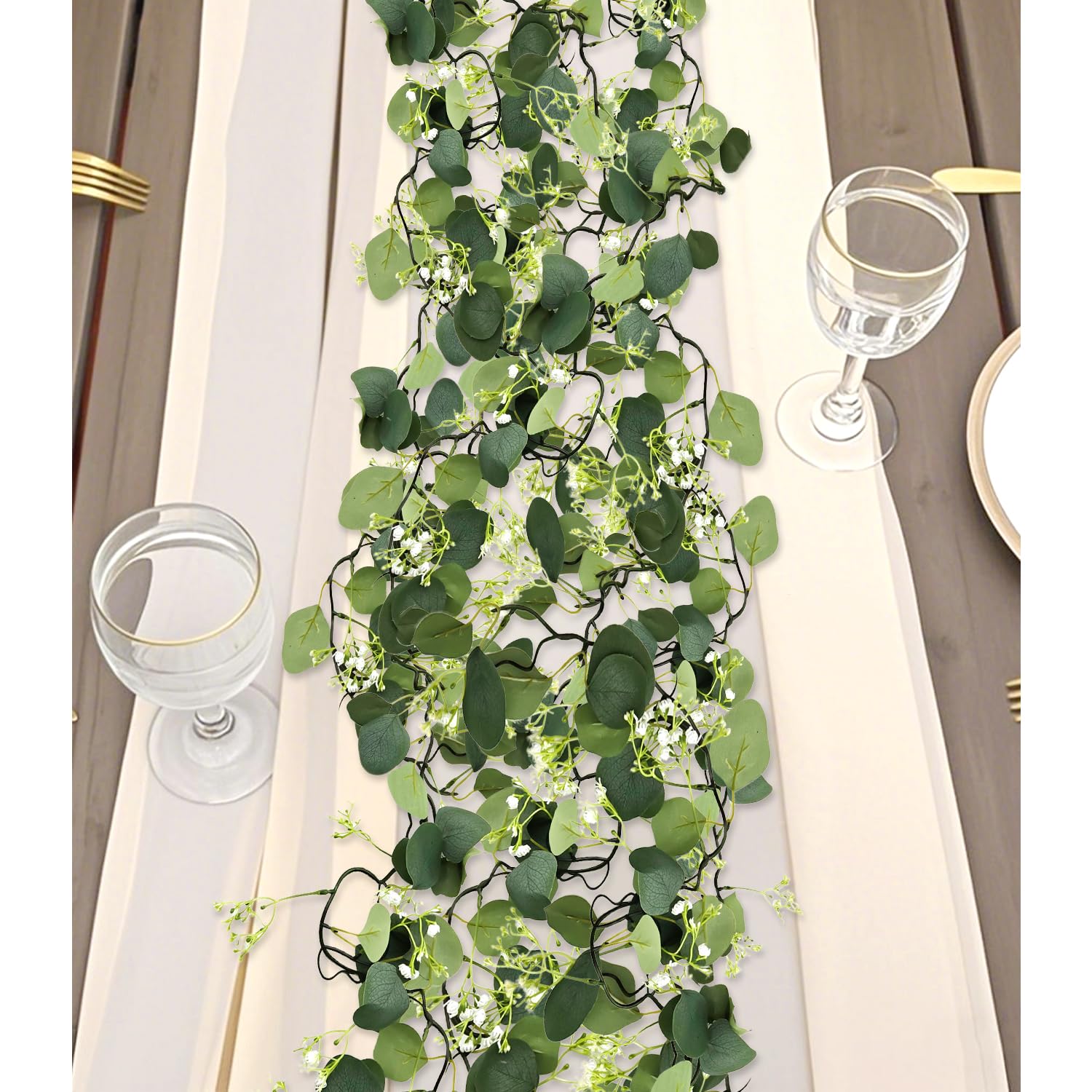 2 Pack Fake Vines With Eucalyptus Leaf & Flower, Artificial Ivy Garland For Room Decor, Green Flowers Hanging Plants Faux Greenery Leaves Bedroom Aesthetic For Home Garden Wall Wedding