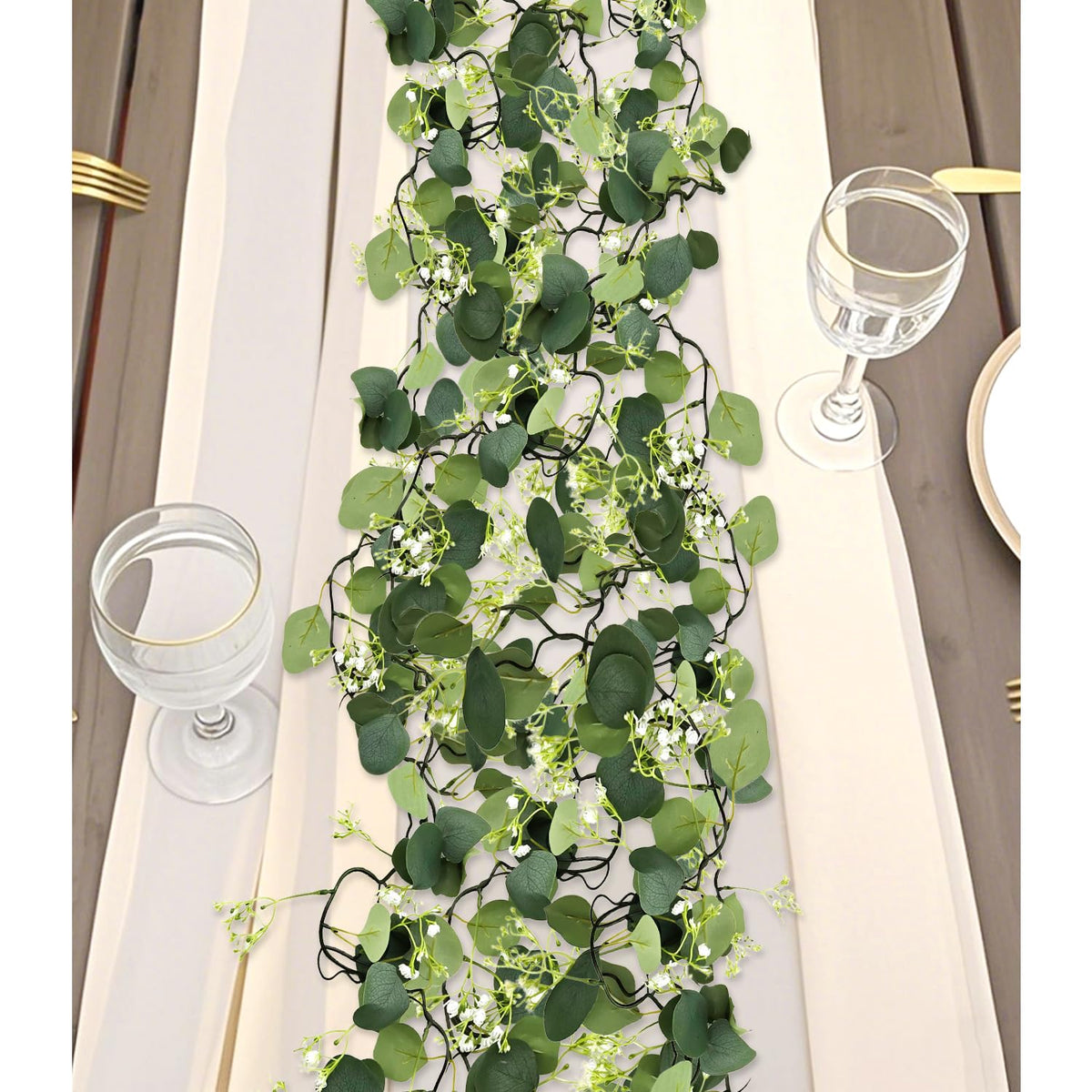 2 Pack Fake Vines With Eucalyptus Leaf & Flower, Artificial Ivy Garland For Room Decor, Green Flowers Hanging Plants Faux Greenery Leaves Bedroom Aesthetic For Home Garden Wall Wedding
