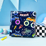 Monster Truck Wrapping Paper Roll, Reversible Checkered Flag Birthday Gift Wrap, Perfect For Kids And Boys Birthdays, 17 Inch X 33 Feet
