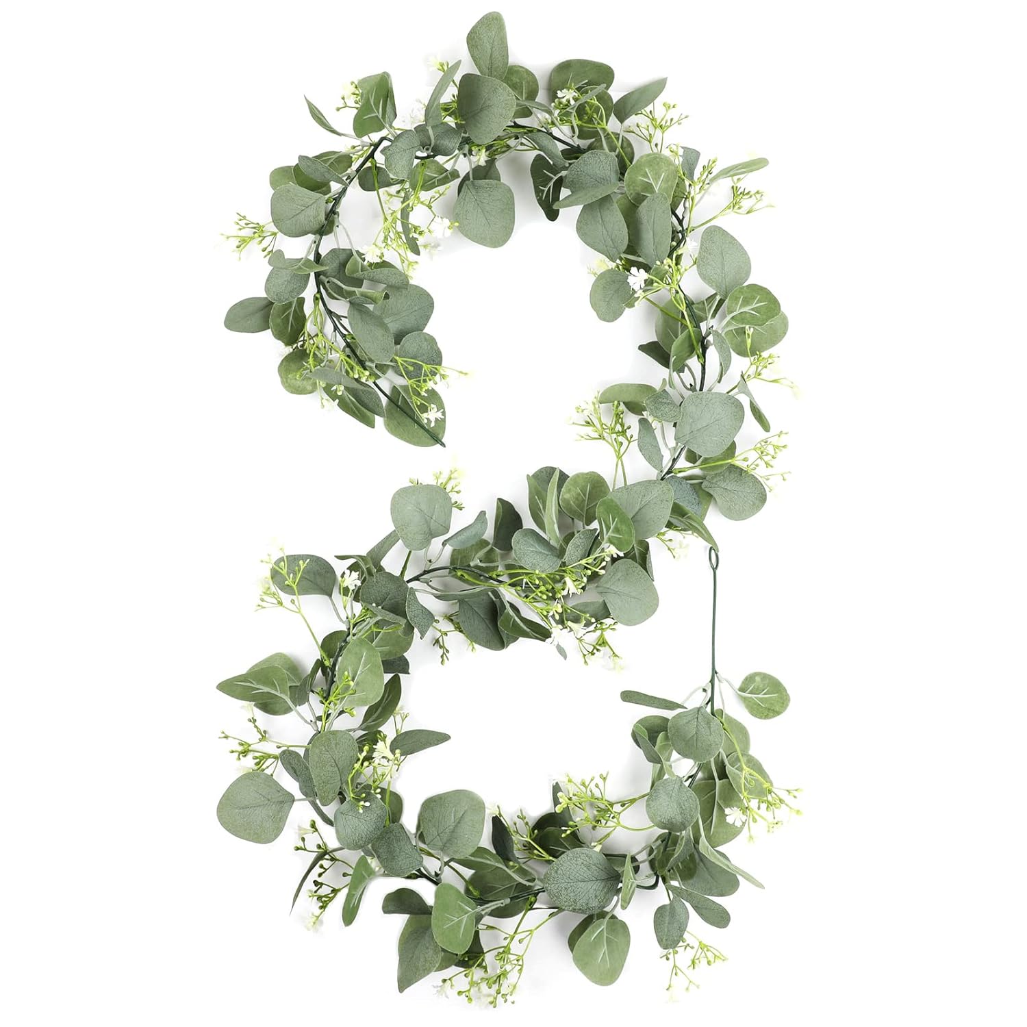 Gypsophila Artificial Eucalyptus Garland 2 Pack, 5.8Ft Faux Baby Breath Flowers Vine, Real Touch Hanging Flower Decor For Wedding Arch Party (White)