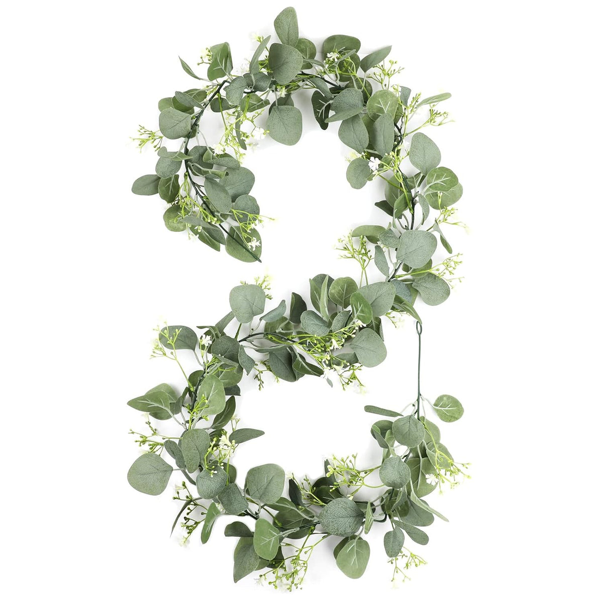Gypsophila Artificial Eucalyptus Garland 2 Pack, 5.8Ft Faux Baby Breath Flowers Vine, Real Touch Hanging Flower Decor For Wedding Arch Party (White)